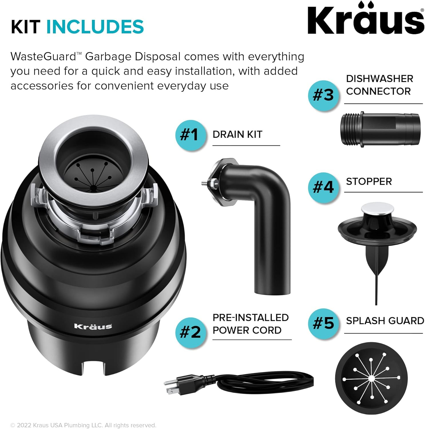 Black Stainless Steel Continuous Feed Garbage Disposal with Ultra-Quiet Motor