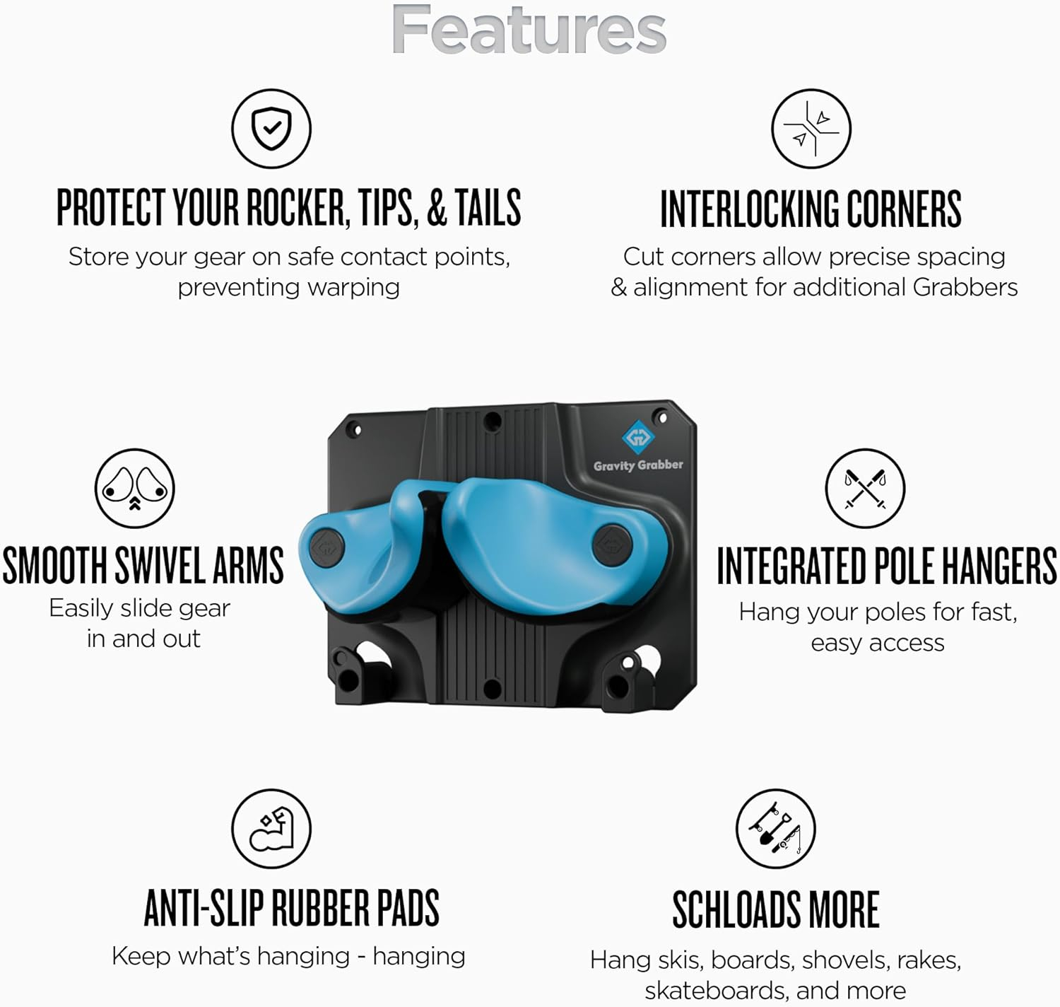 Gravity Grabber Black and Cyan Wall-Mounted Ski and Snowboard Rack 6-Pack