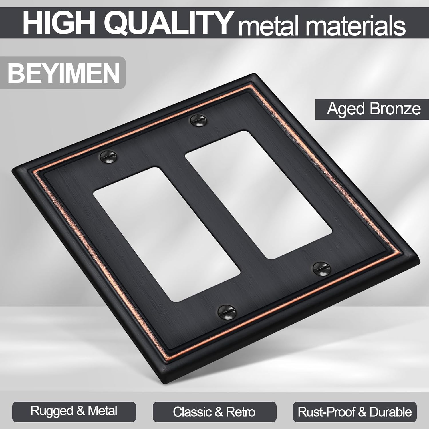 Double Decorator Switch Covers Wall Plate, Oil Rubbed Bronze Decorative Rocker Switch Plates Outlet Covers for Receptacle, GFCI Outlet, Dimmer - Classic Style, 3 Pack