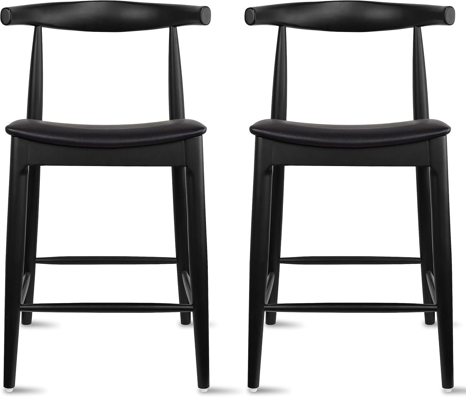 2xhome Elbow Countertop Height Bar Stool Wood Frame Bar Stools with Open Backs Dark PU Leahter Cushion Dark Black, Single, Set of 1