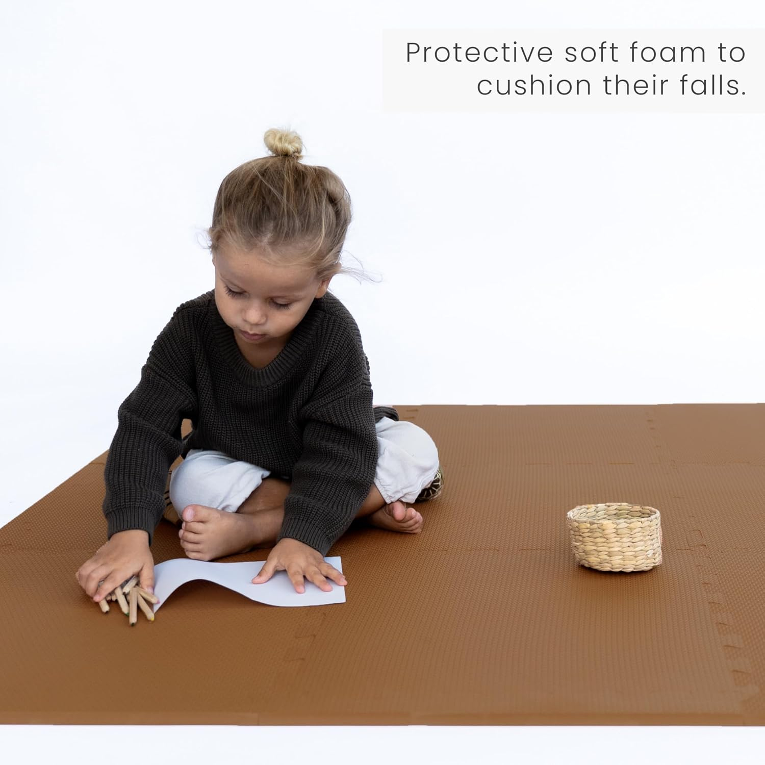 Camel Brown Non-Toxic Foam Baby Play Mat 4.3 x 4.3 ft