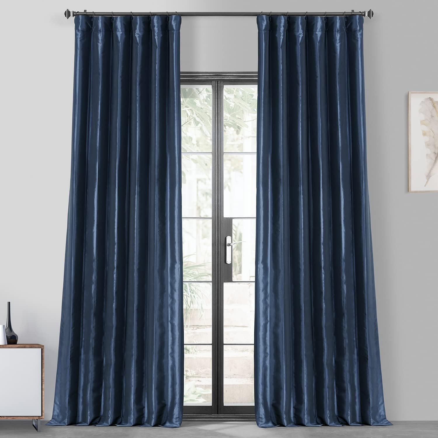 Navy Blue Blackout Faux Silk Taffeta Curtain (1 Panel), Navy Blue, 50W X 108L