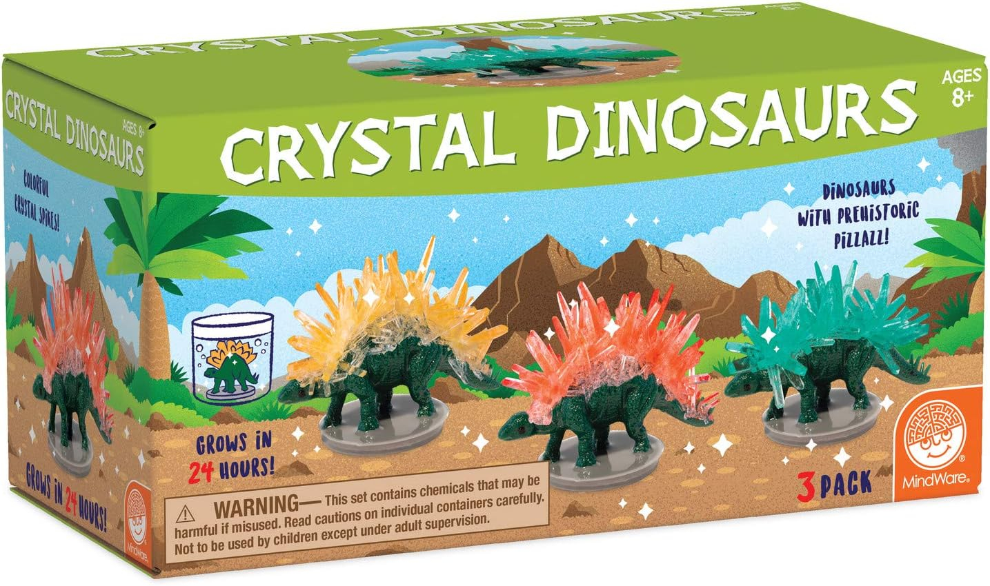 MindWare Crystal Growing Kits: Dinosaurs Set of 3 – Cool DIY Crystal Growing Kits for Kids & Teens – Funky Mini Science Experiment in a 10pc kit – Crystals Grow in 24 Hours