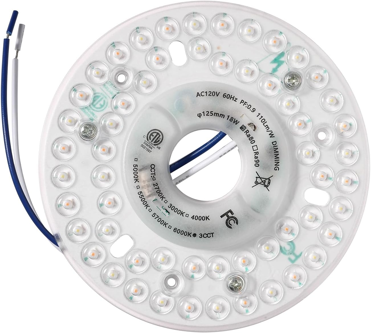 4.92'' LED Ceiling Fan Light Retrofit Kit, Ceiling Flush Light, Ceiling Fan Light Replacement Panel PCB 2200Lm 120V 18W (3CCT)