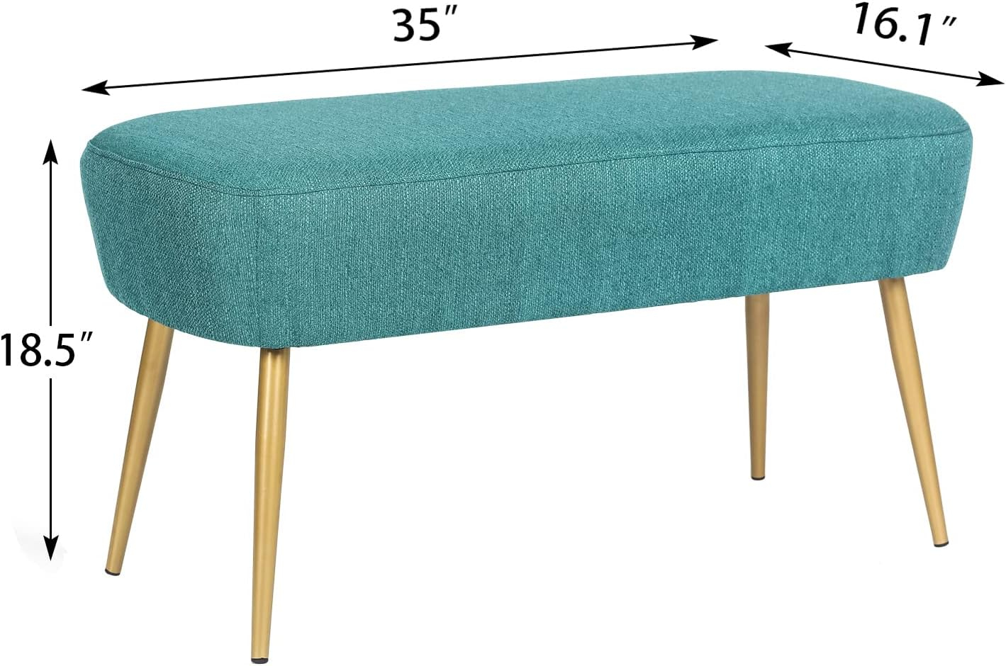 Adeco Upholstered Line PeacockGgreen Ottoman, 35 inch, End of Bed Footrest Stool with Golden Metal Legs for Bedroom, Living Room Entryway Bench, Peacock Green (KX0167-6)