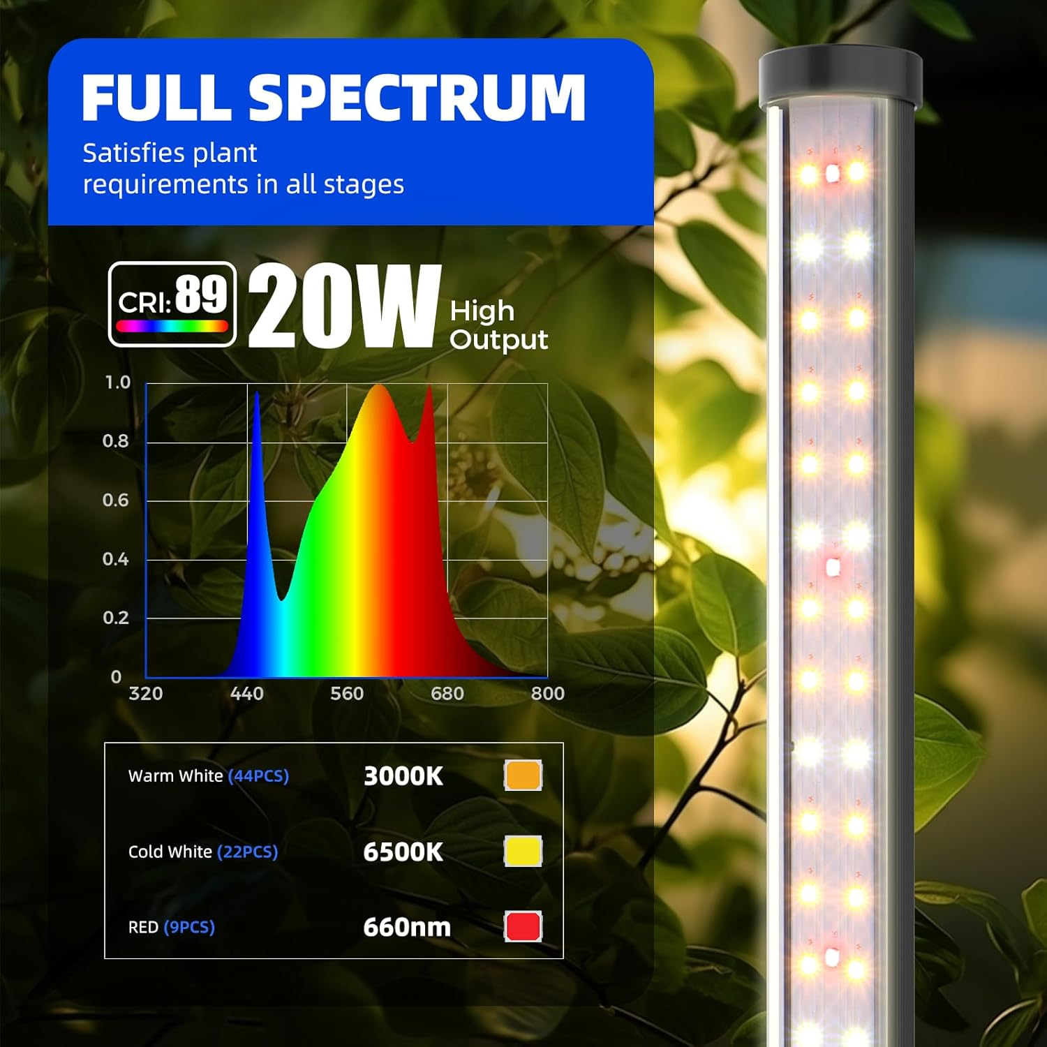 Barrina T10 Vertical Grow Light, 20W 2FT Desk LED Plant Light, Hanging and Standing, Table Top Full Spectrum Grow Lights for Indoor Plants with Stand and On/Off Switch, Ideal for Plants Growth