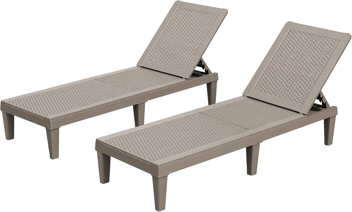 JUMMICO Patio Chaise Lounge Chair Set of 2 Outdoor PE Waterproof Adjustable Easy Assembly Lounge Chairs for Outside Pool Garden Deck Beach (Light Brown, Set of 2)
