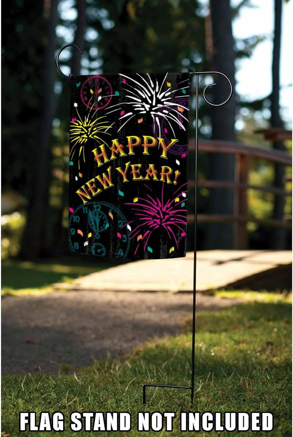 Happy New Year Multi-Color Polyester Garden Flag