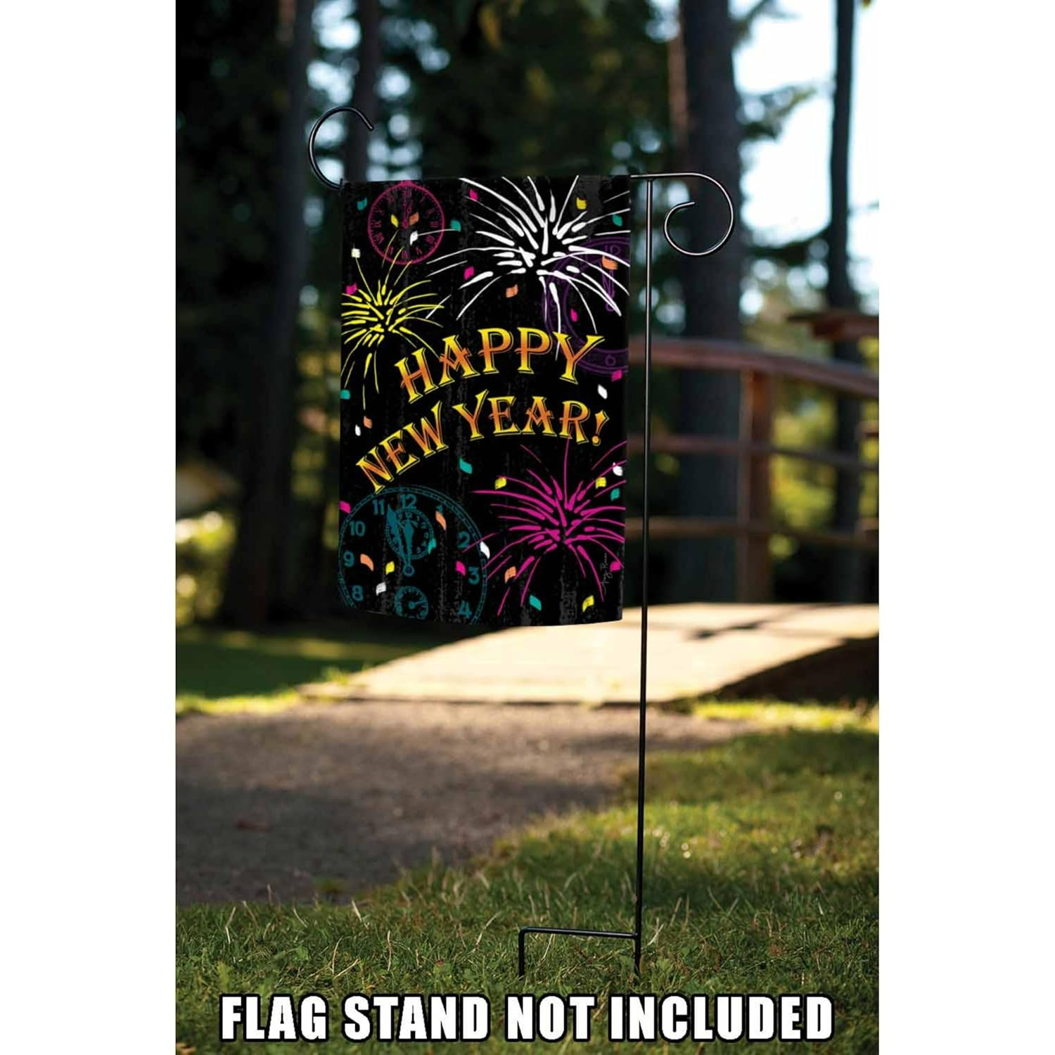 Happy New Year Multi-Color Polyester Garden Flag