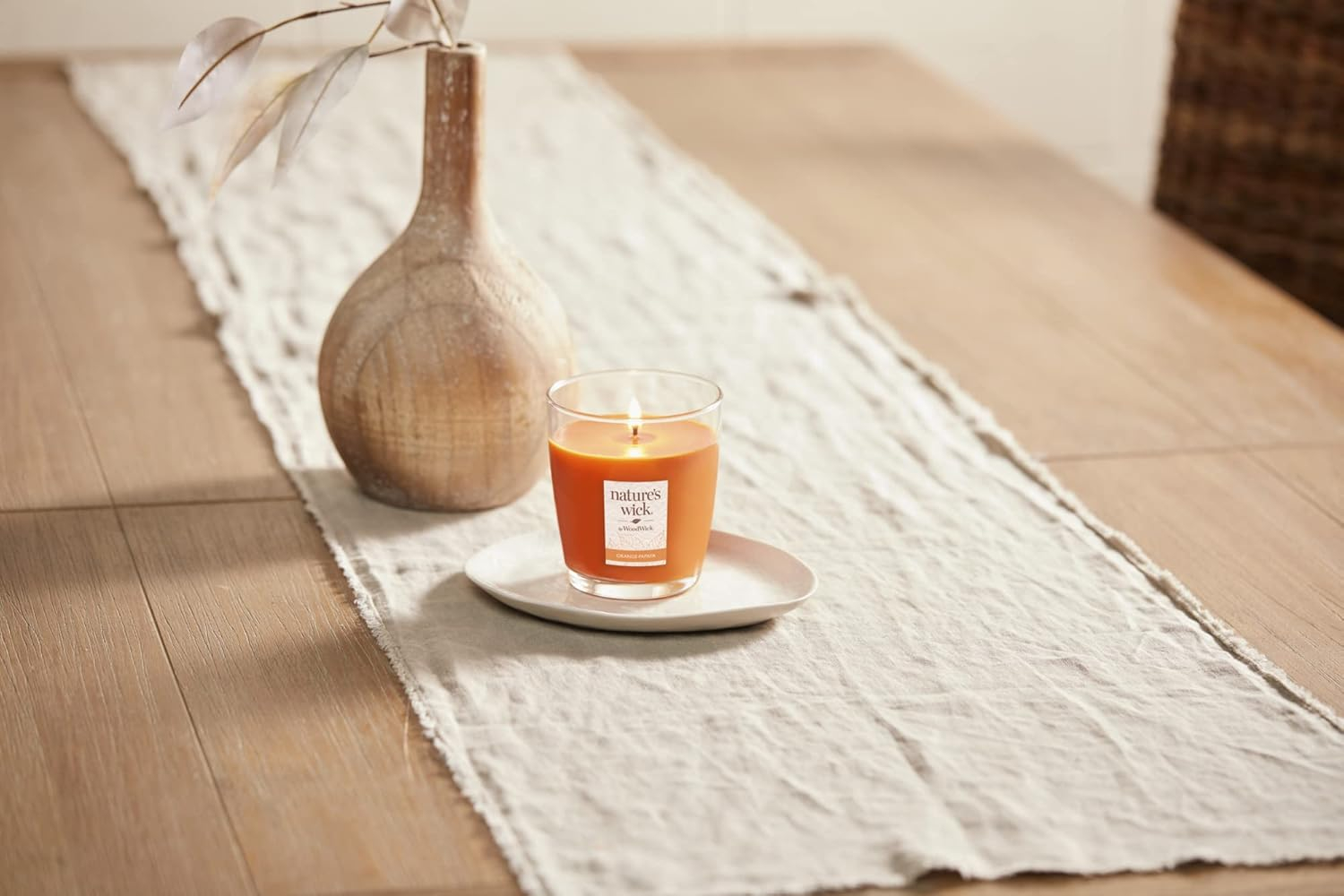 WoodWick Nature's Wick Orange Papaya Scented Candle, 10oz with Wooden Lid, Crackles at it Burns, Fall