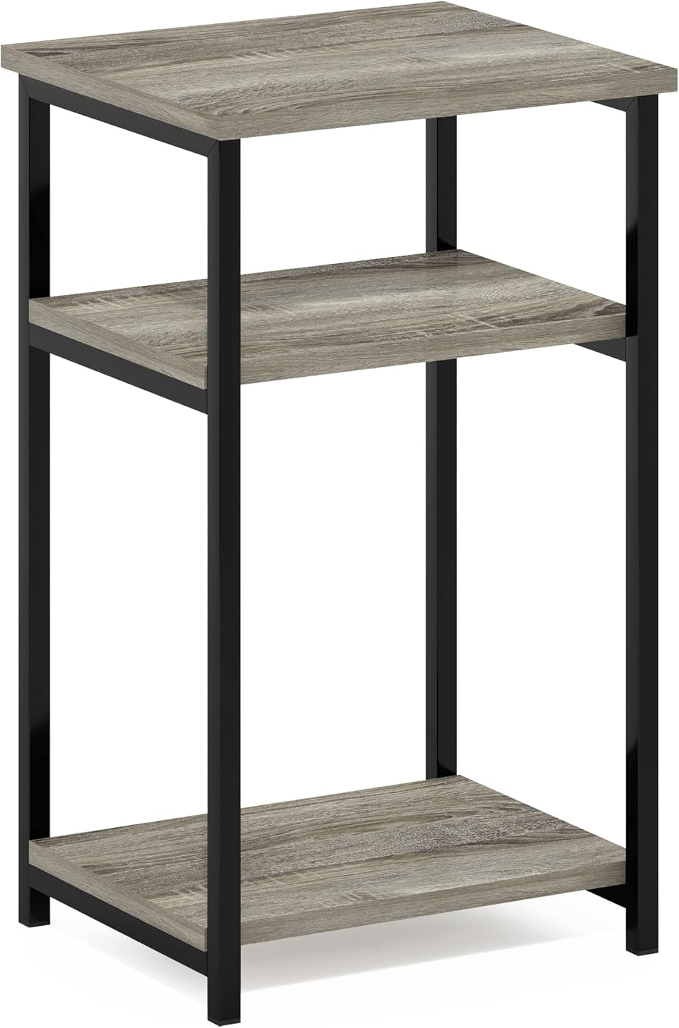 Furinno Just 3-Tier Industrial Metal Frame End Table with Storage Shelves, 1-Pack, French Oak