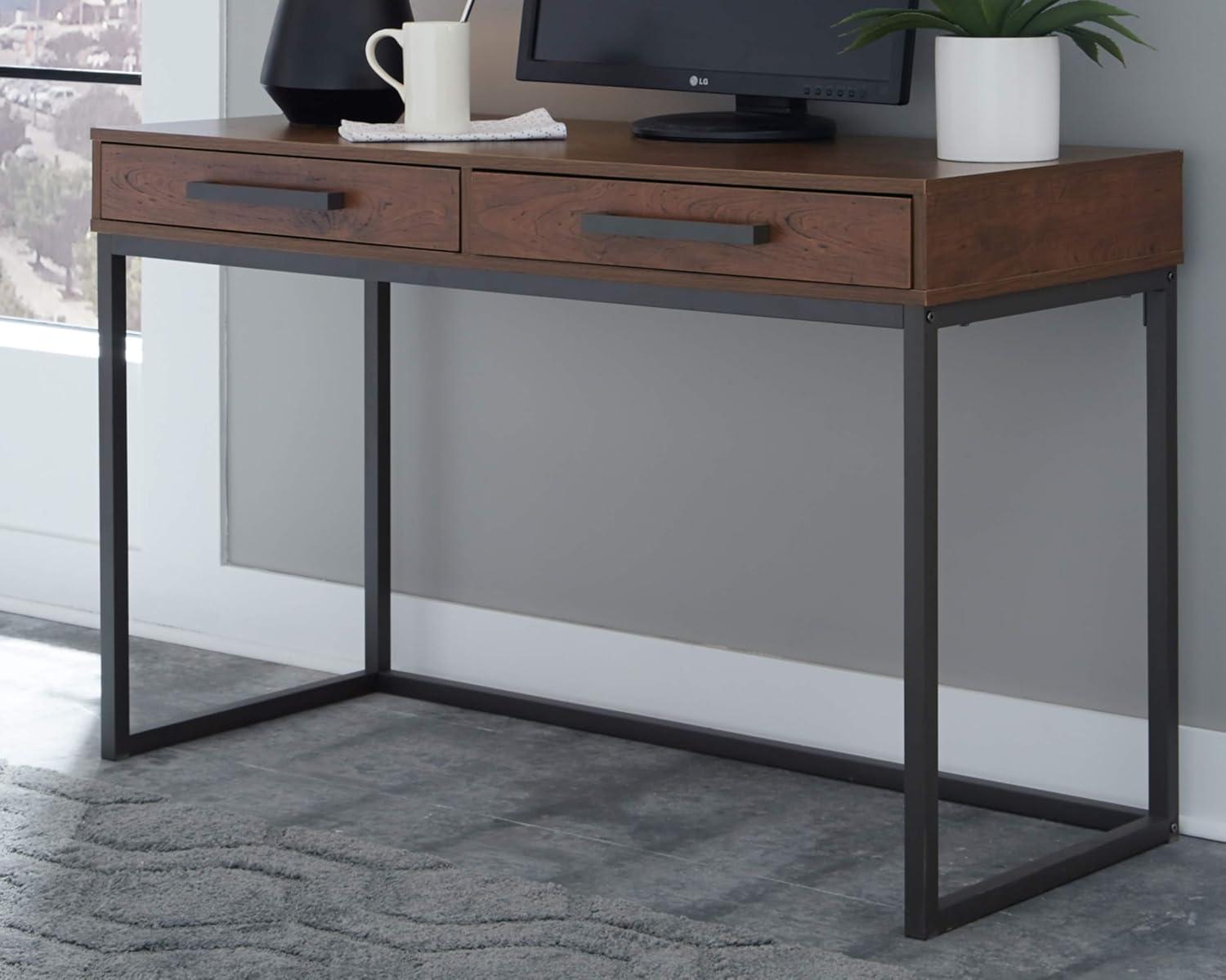 Signature Design by Ashley Casual Horatio Home Office Desk Warm Brown/Gunmetal