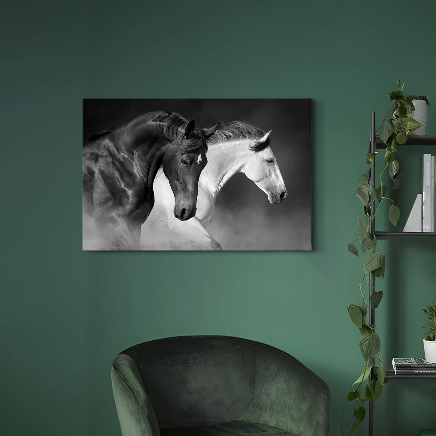 Shadudu Wild Horses Canvas Wall Art - Black White Horse Racing Picture Two Vintage Animals Artwork Print Painting for Home Office Bedrooms 36x24in