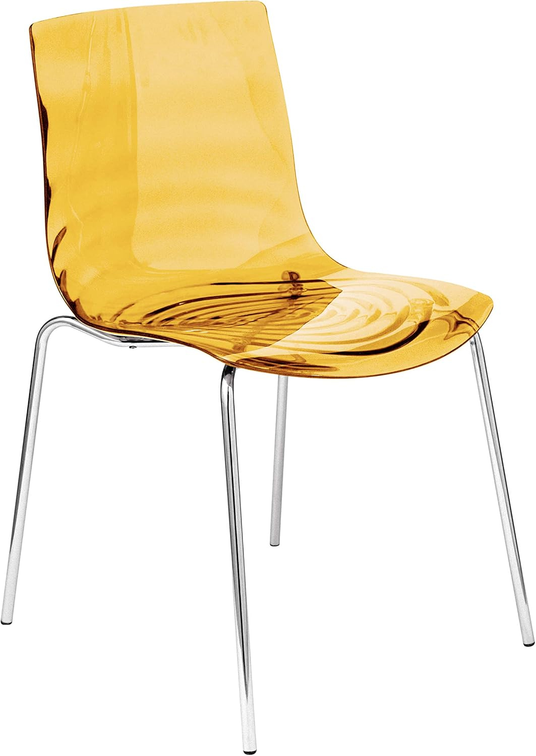 LeisureMod Dining Chair in Polycarbonate with Chrome Legs and Ripple Design Lightweight Easy Assembly for Modern Home, Kitchen, Cafes Astor Collection