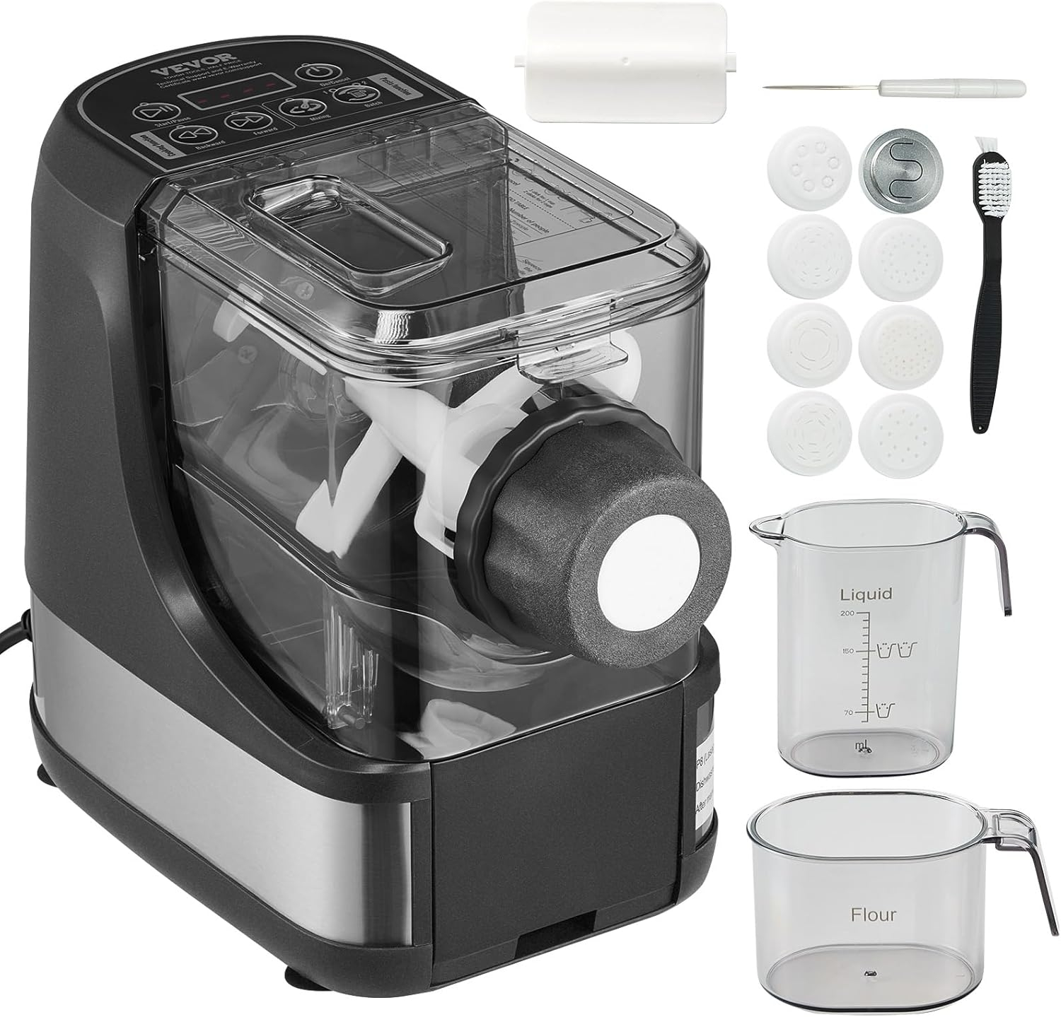VEVOR Electric Pasta Maker, 150W Automatic Noodle Maker Machine with 8 Pasta Shapes, 4 Intelligent Modes, 500g Flour Capacity Pasta Maker Machine with Measuring Cups, Cleaning Brush for Home Kitchen