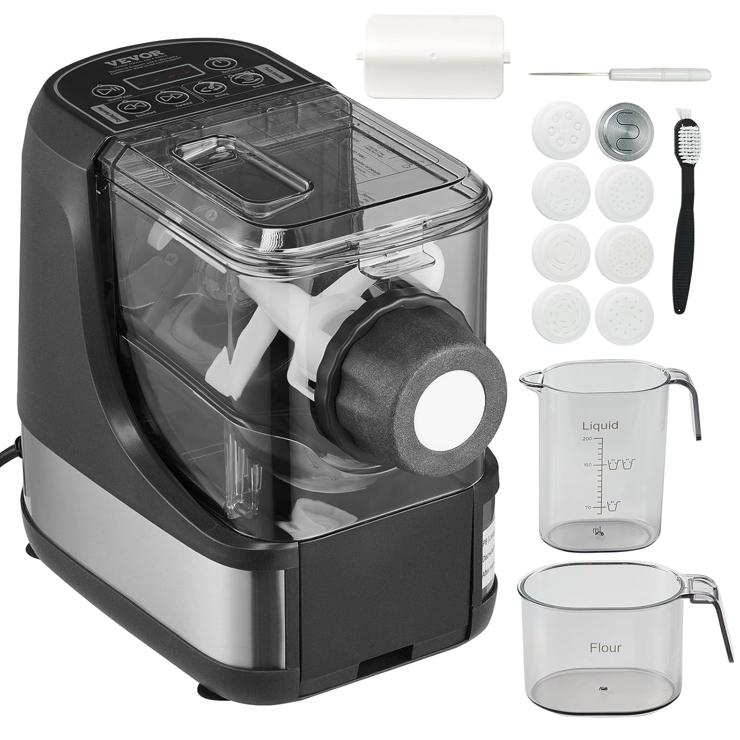 VEVOR Electric Pasta Maker, 150W Automatic Noodle Maker Machine with 8 Pasta Shapes, 4 Intelligent Modes, 500g Flour Capacity Pasta Maker Machine with Measuring Cups, Cleaning Brush for Home Kitchen