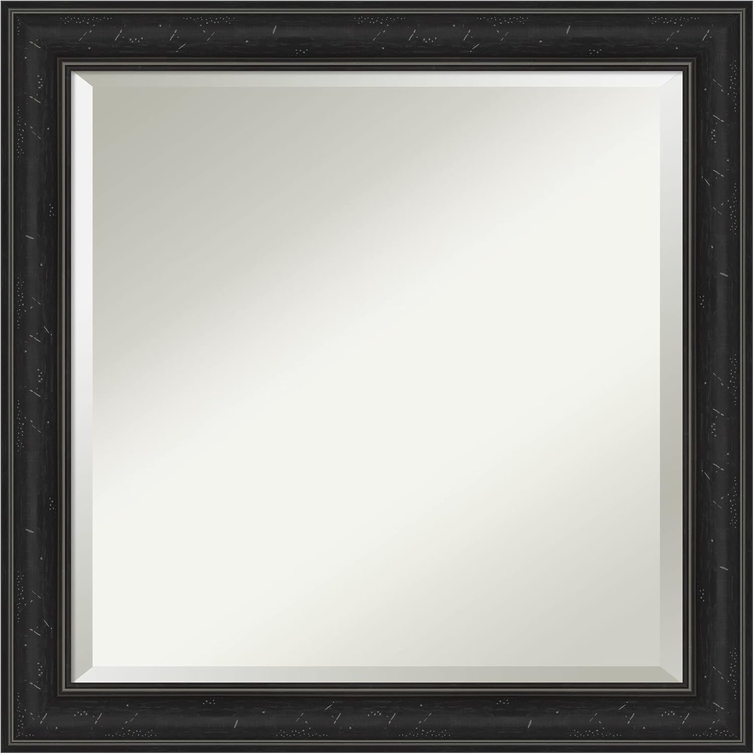 Amanti Art Beveled Bathroom Wall Mirror - Shipwreck Black Narrow Frame Outer Size: 24 x 24 in