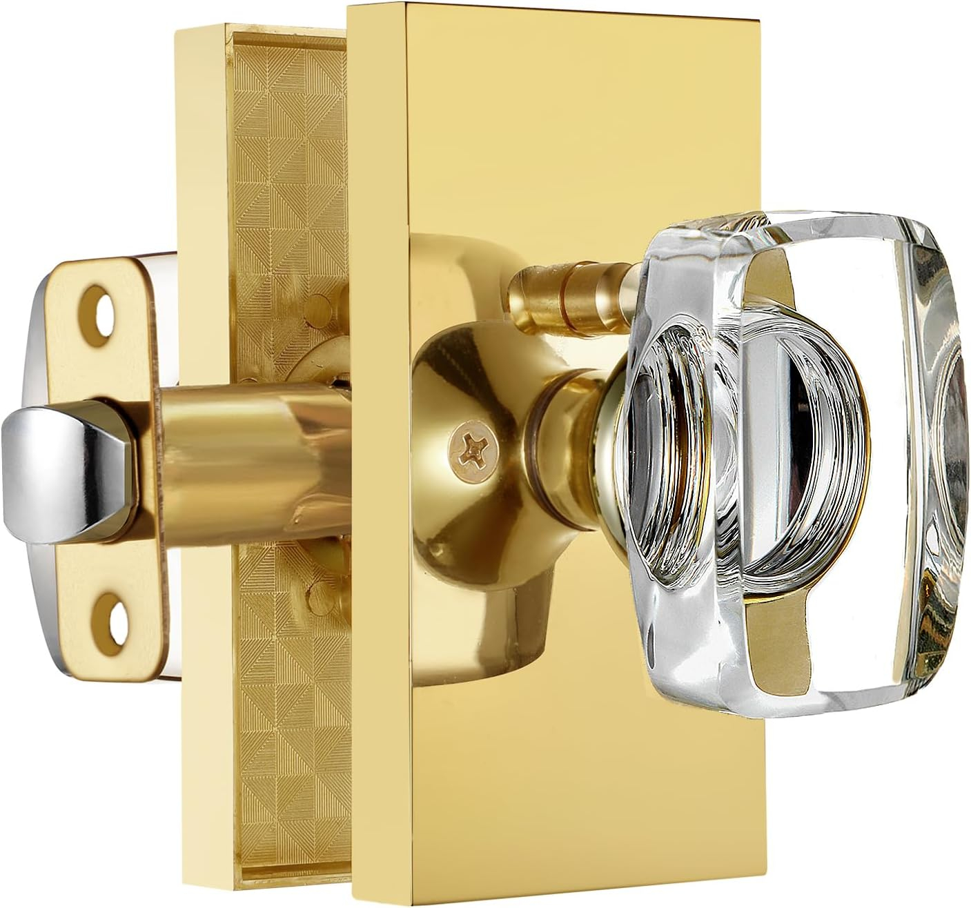 Clear Glass Crystal Door Knobs Interior,Octagon Gold Door Knob,Bathroom Bedroom Privacy Door Knobs with Lock,Satin Brass