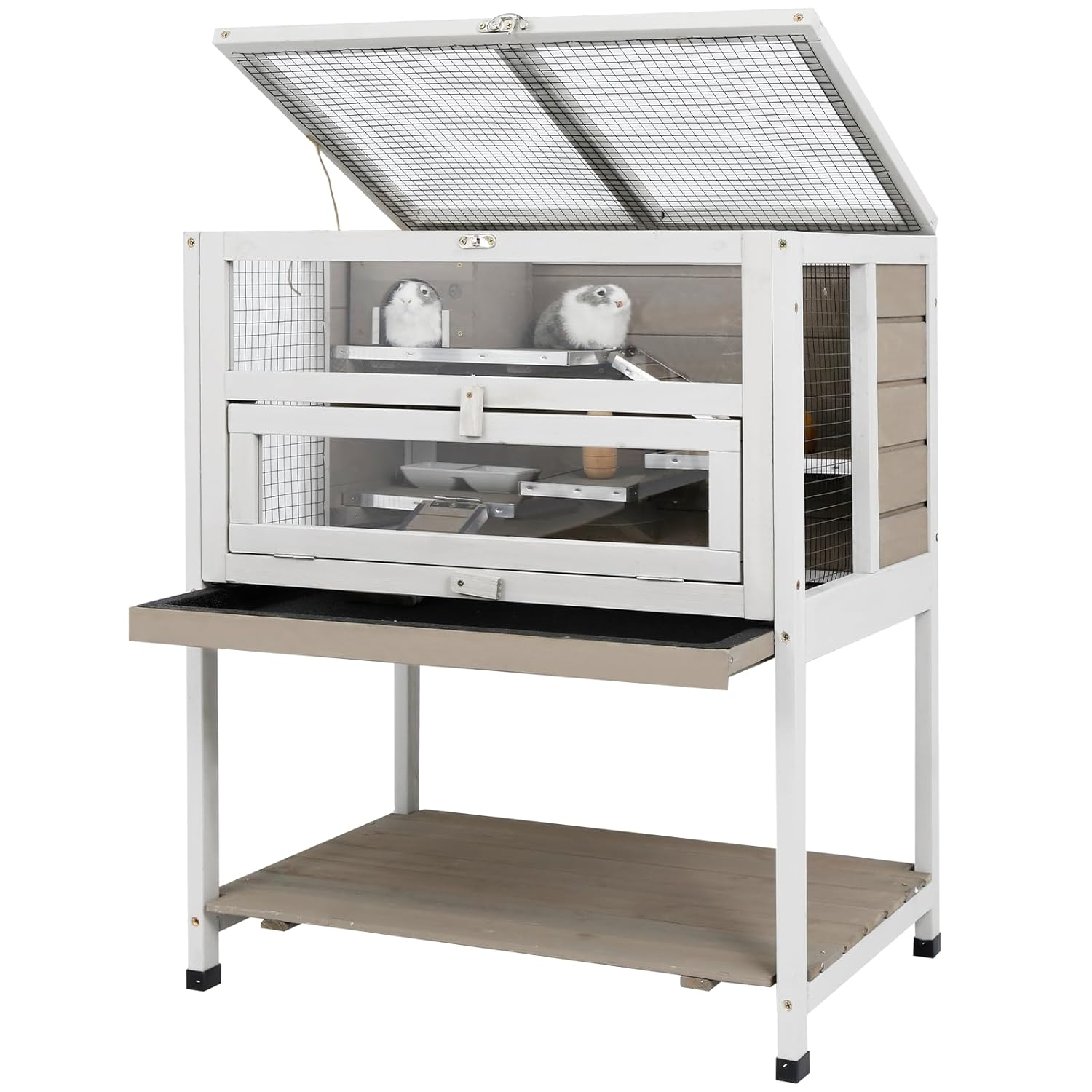 PETSCOSSET 3-Tier Wooden Hamster Cage with Storage Shelf Indoor Outdoor Large Guinea Pig Cage House and Habitat