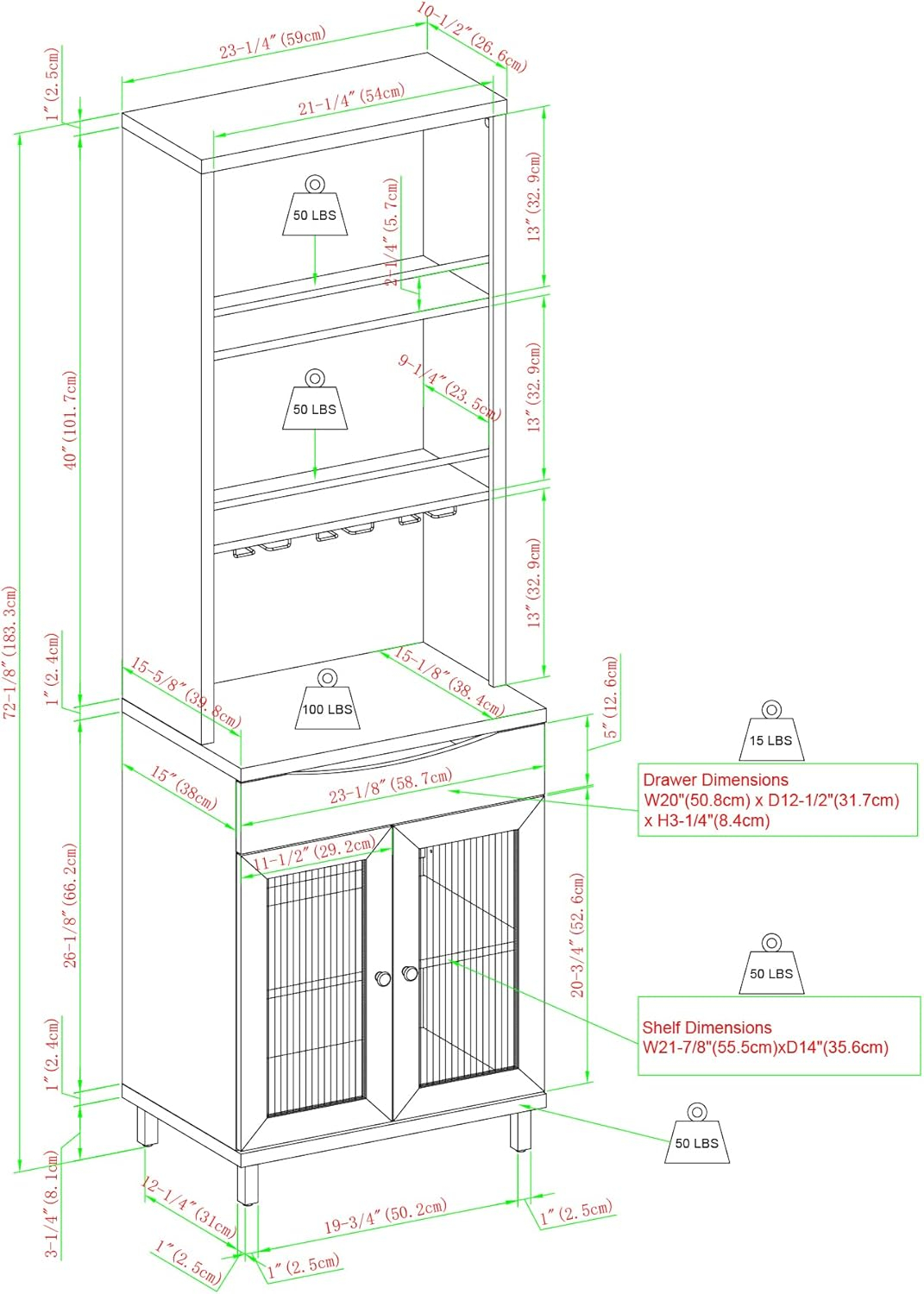 Walker Edison 72” Contemporary Wine Storage Hutch Bar Cabinet, Dark Walnut
