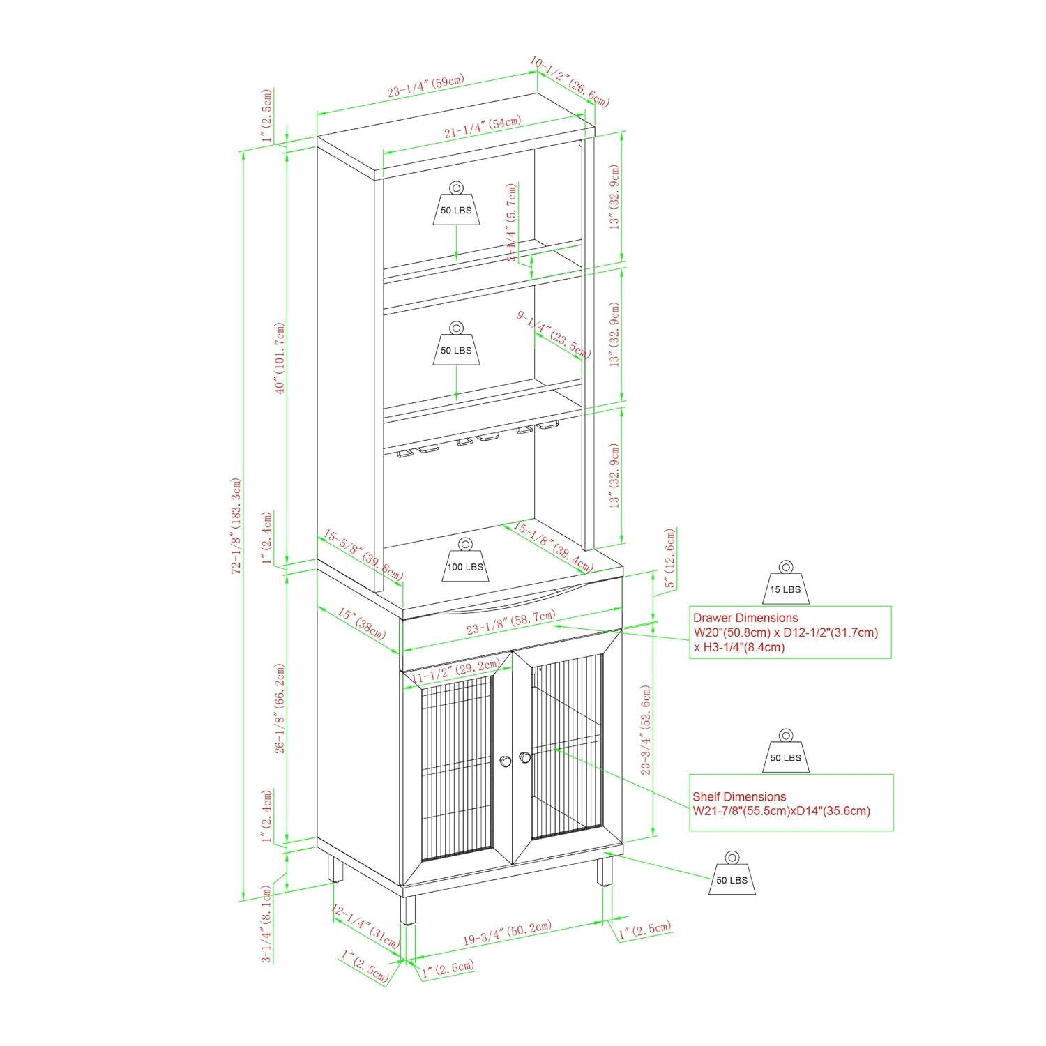 Walker Edison 72” Contemporary Wine Storage Hutch Bar Cabinet, Dark Walnut
