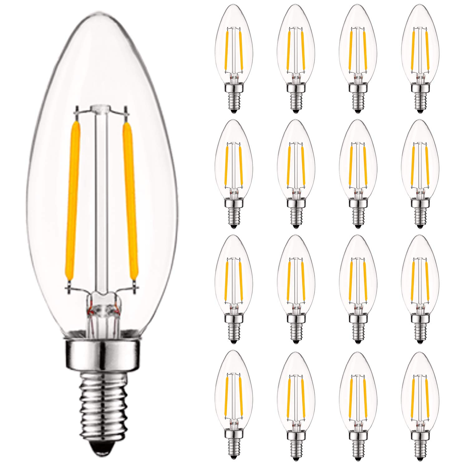 Luxrite 4W Vintage Candelabra LED Bulbs Dimmable, 400 Lumens, 40W Equivalent, Clear Glass, E12 Base (16 Pack) 5000K (Bright White)