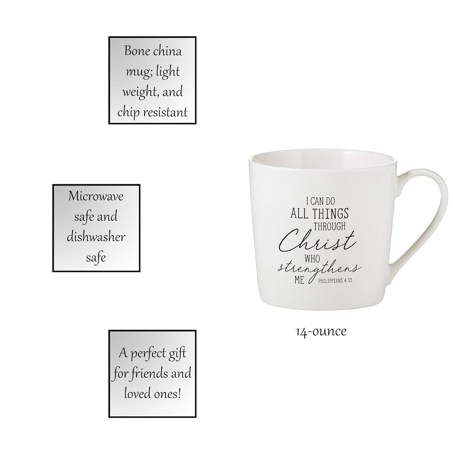 Faithworks Creative Brands Inspirational White Bone China Café Mug/Cup, 14-Ounce, I Can Do All Things - Scripture