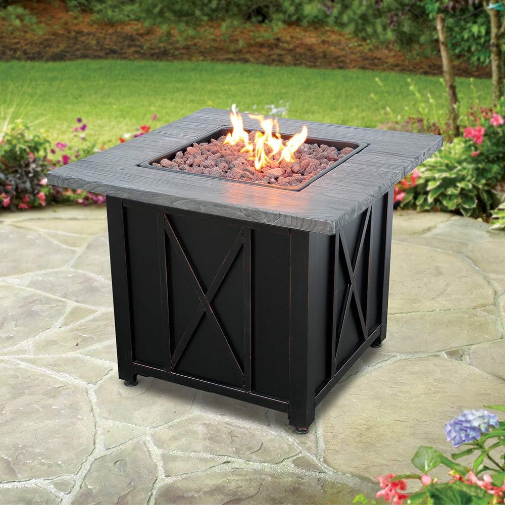 Endless Summer 30" Square LP Gas Outdoor Fire Pit with Weathered Wood Grain Printed Mantel