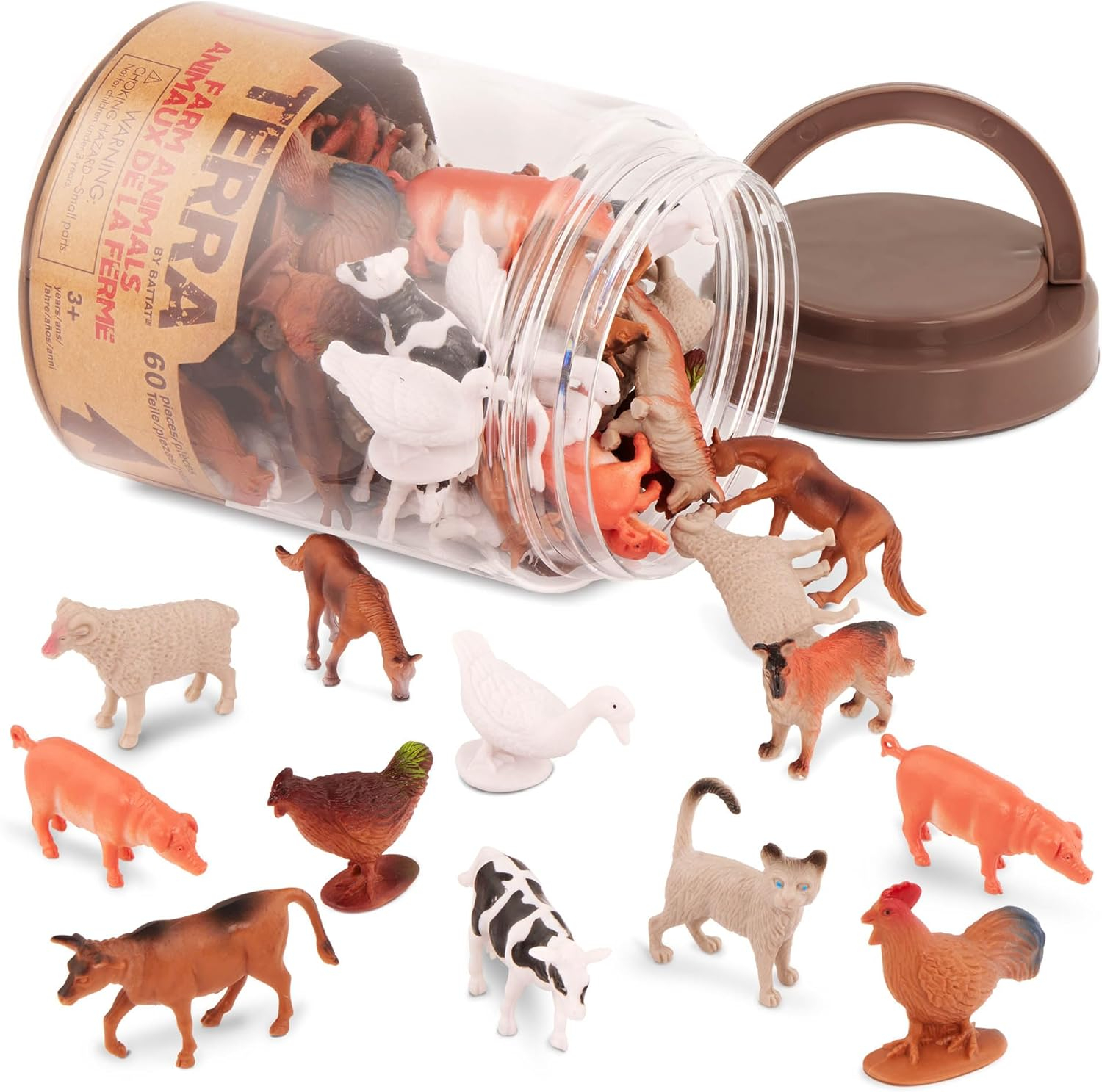 Terra by Battat – 60pcs Farm Animals Toy Tube – Mini Plastic Barnyard Animal Figurines for Kids – Includes Cow, Pig, Goat, Sheep & More – Educational Playset for Toddlers Ages 3+