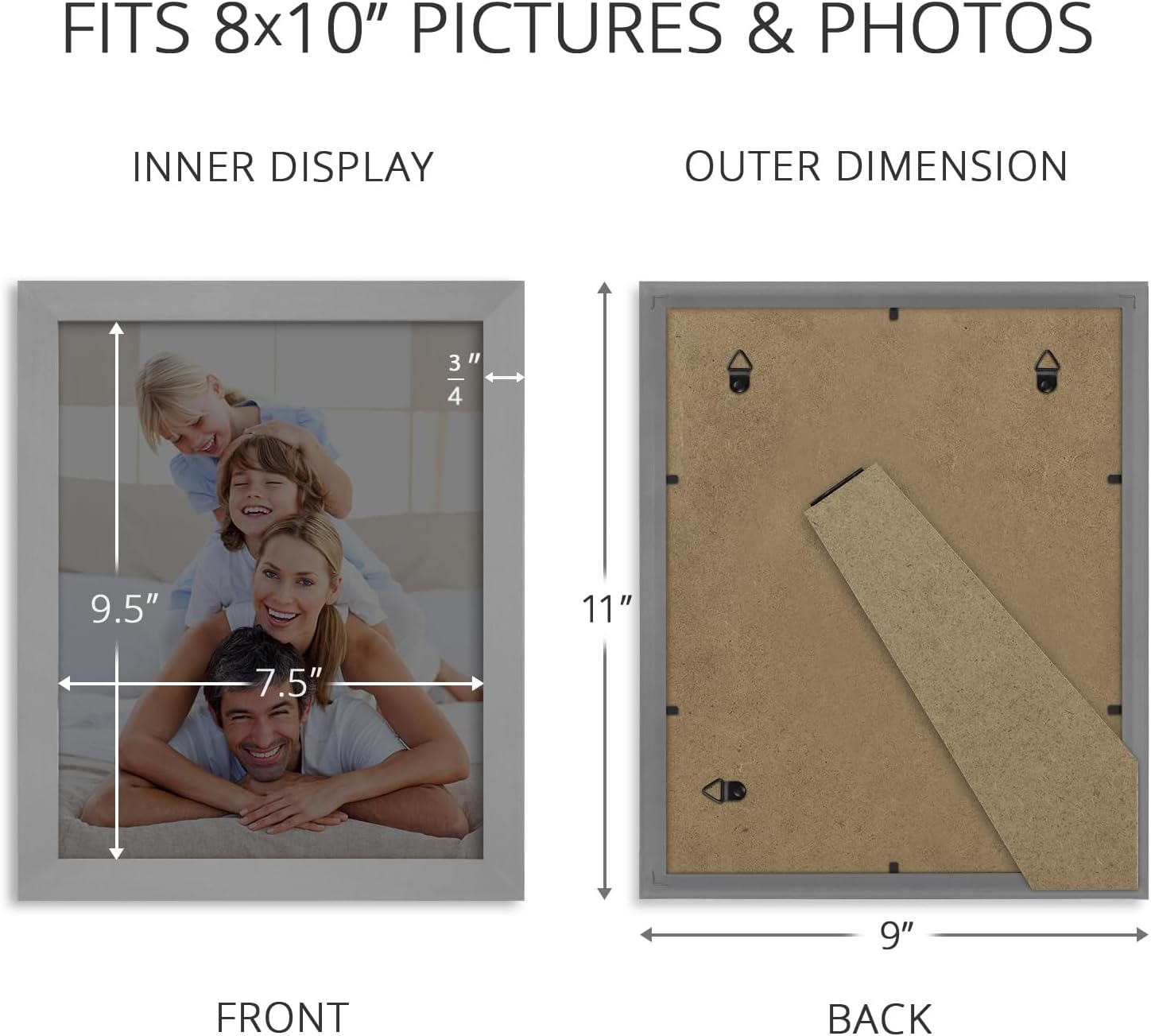 Icona Bay 8x10 Gray Picture Frame, Modern Style, 4 Pack, Impresia Collection (US Company)