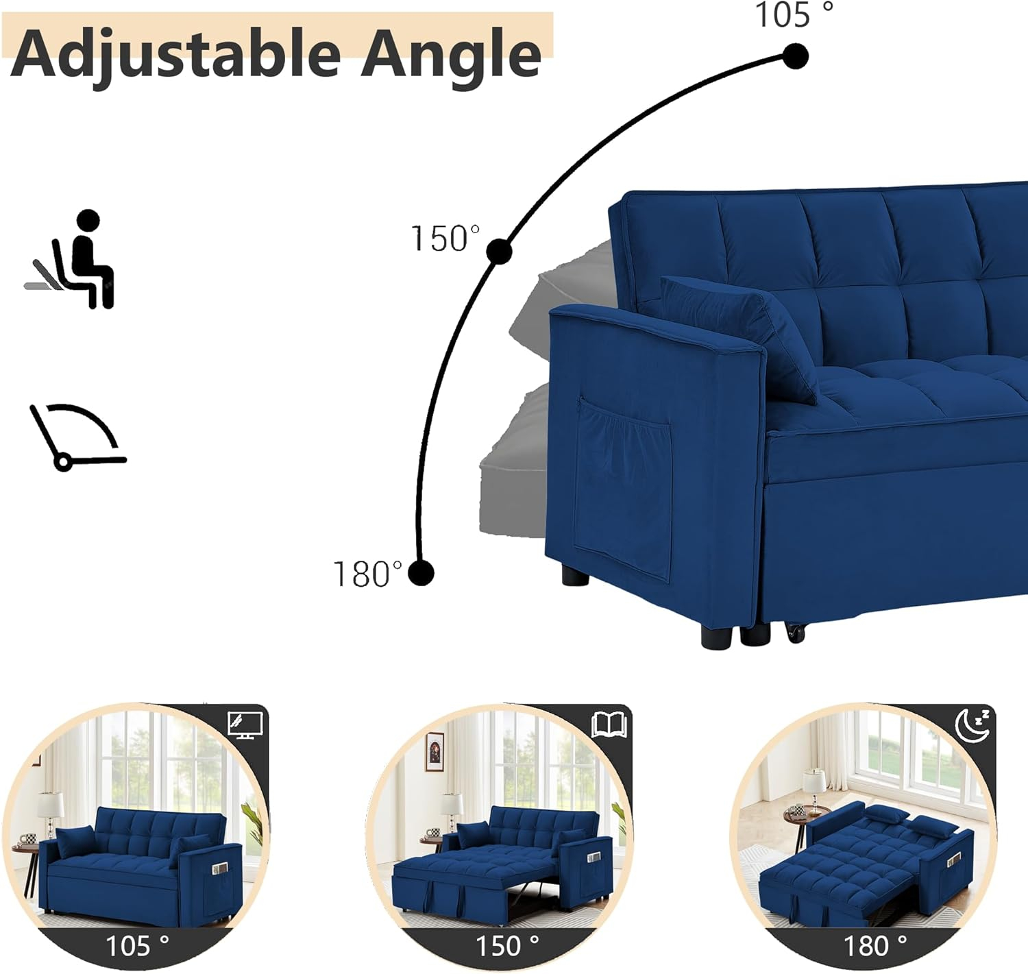 Ouyessir Convertible Sofa Bed with Pull Out Sofa Bed,55" Loveseat Sleeper Sofa Couch with Side Pockets and Pillows,Chaise Lounge Sofa for Living Room Bedroom Guest Room