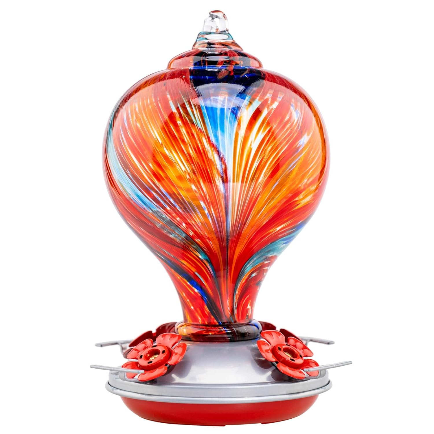 Muse Garden Hummingbird Feeders Blown Glass Hummingbird Feeder, Garden Backyard Decor, 32OZ, Mexican Stripes