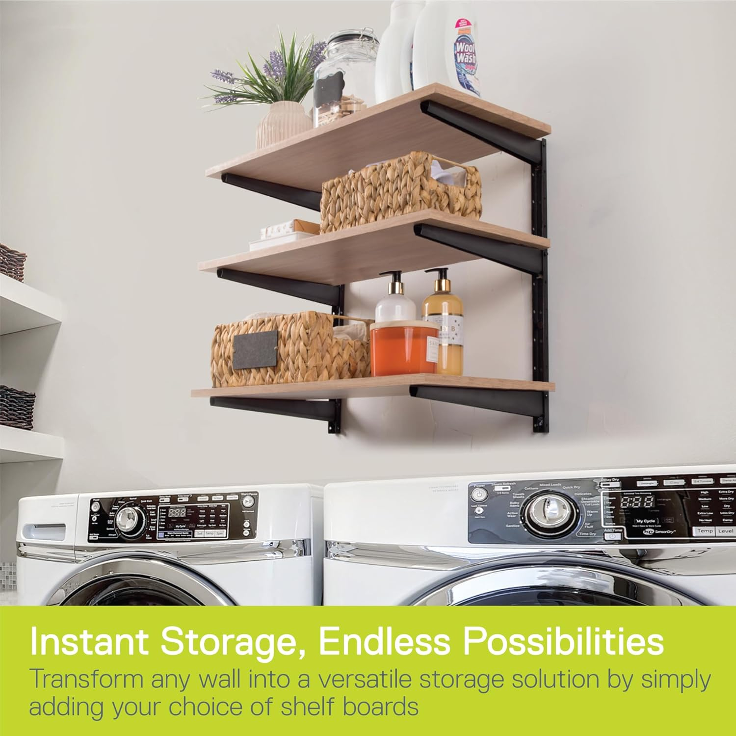 Minimalistic Black Shelf Brackets by Delta Cycle, Set of 6 Fully Adjustable 12-inch Heavy Duty Shelf Brackets, Holds Up to 480 lbs, Modern Shelf Bracket for Wood Shelves