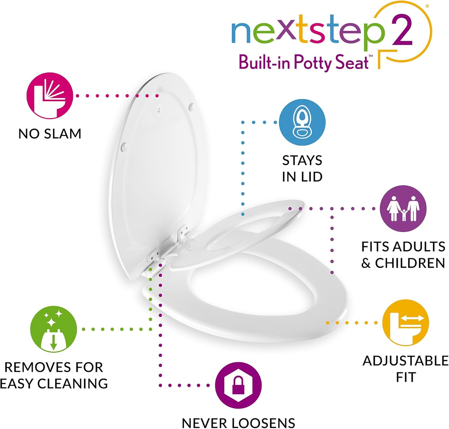 Mayfair NextStep2 Toilet Seat with Built-In Toddler Potty Training Seat, Slow Close, Easy Clean, Magnetic Removable Kids Seat, ELONGATED, Biscuit