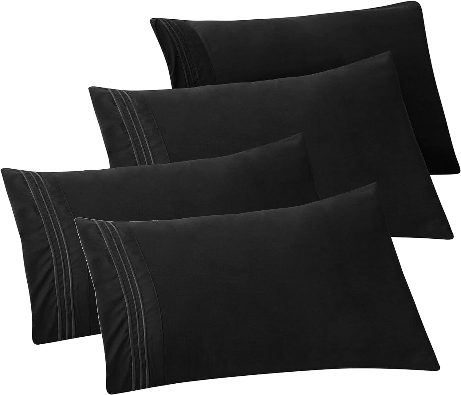 Elegant Comfort 4-PACK Solid Pillowcases 1500 Premium Hotel Quality Microfiber - Smooth Weave, Wrinkle and Stain Resistant, Easy Slip-On, 4-Piece Set, Standard/Queen Pillowcase, Black