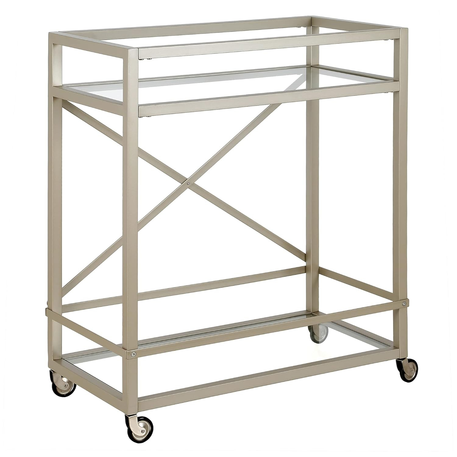 Evelyn&Zoe Wilson 30" Wide Rectangular Bar Cart, Satin Nickel