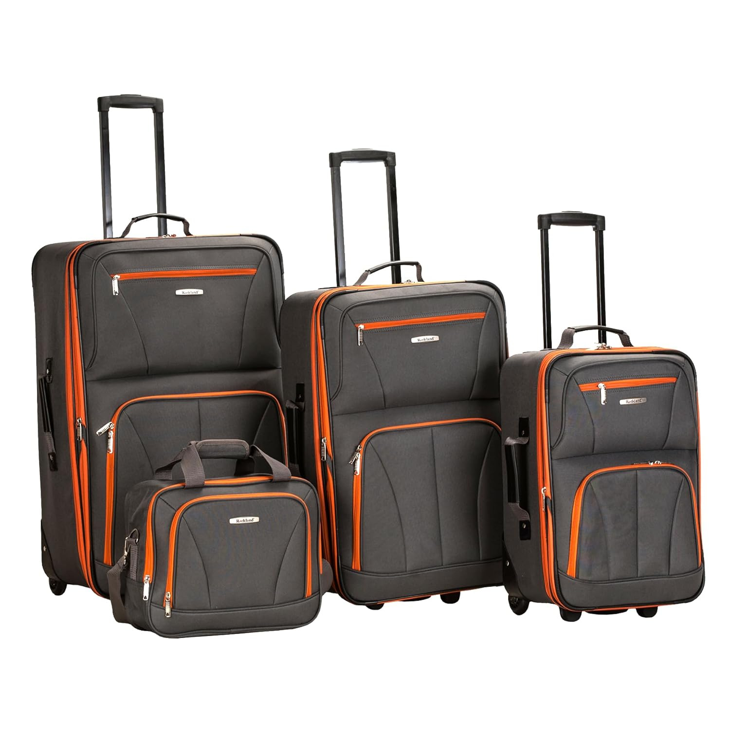 Charcoal Softside 4-Piece Spinner Luggage Set with Orange Trim