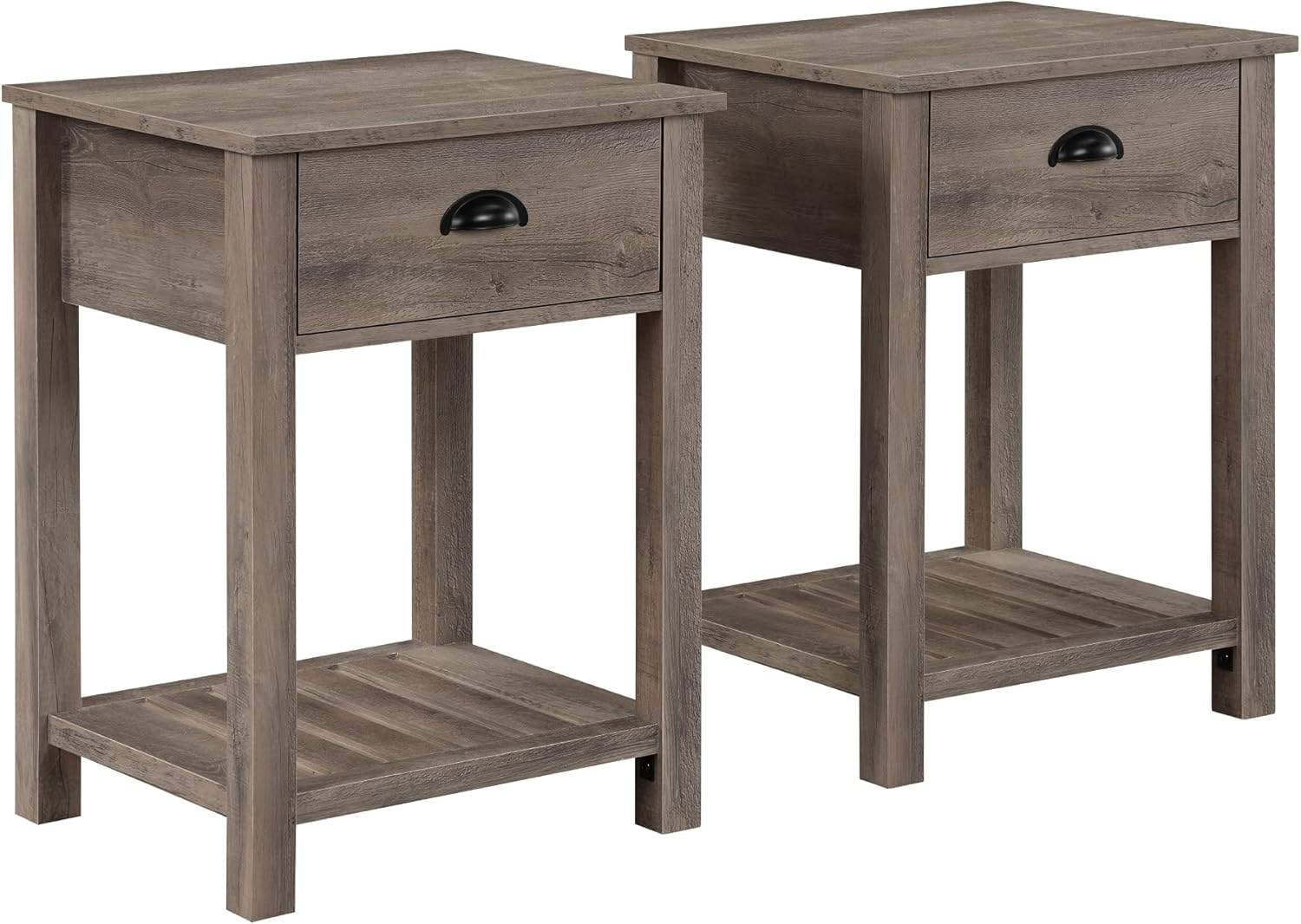Country Farmhouse Single Drawer End Table Set in Gray Wash