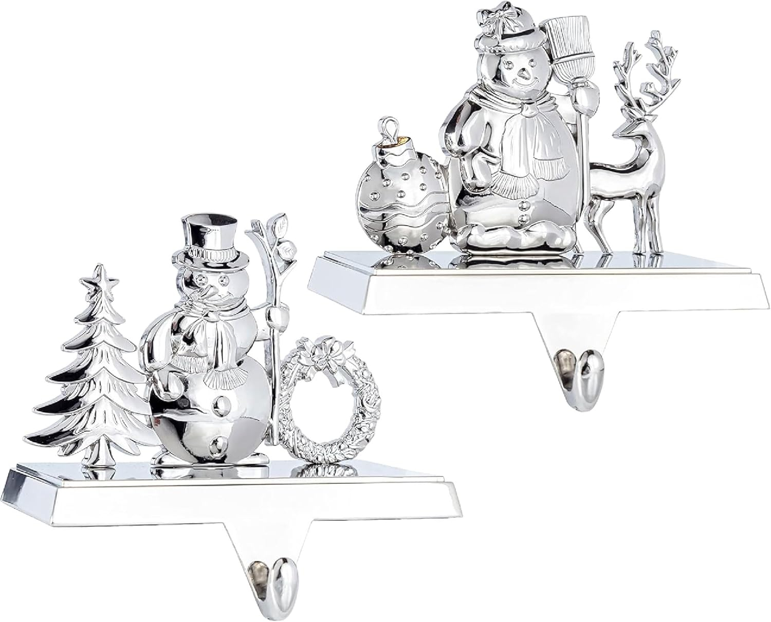 Klikel Stocking Holder Set of 2-2D Snowman and Snowlady Metal Stocking Hanger for Mantel - Snow Couple Christmas Stocking Holder for Fireplace Mantle - Snowman Heavy Stocking Holder for Mantle