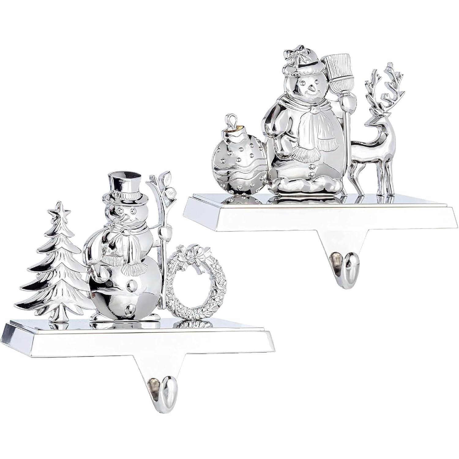 Klikel Stocking Holder Set of 2-2D Snowman and Snowlady Metal Stocking Hanger for Mantel - Snow Couple Christmas Stocking Holder for Fireplace Mantle - Snowman Heavy Stocking Holder for Mantle