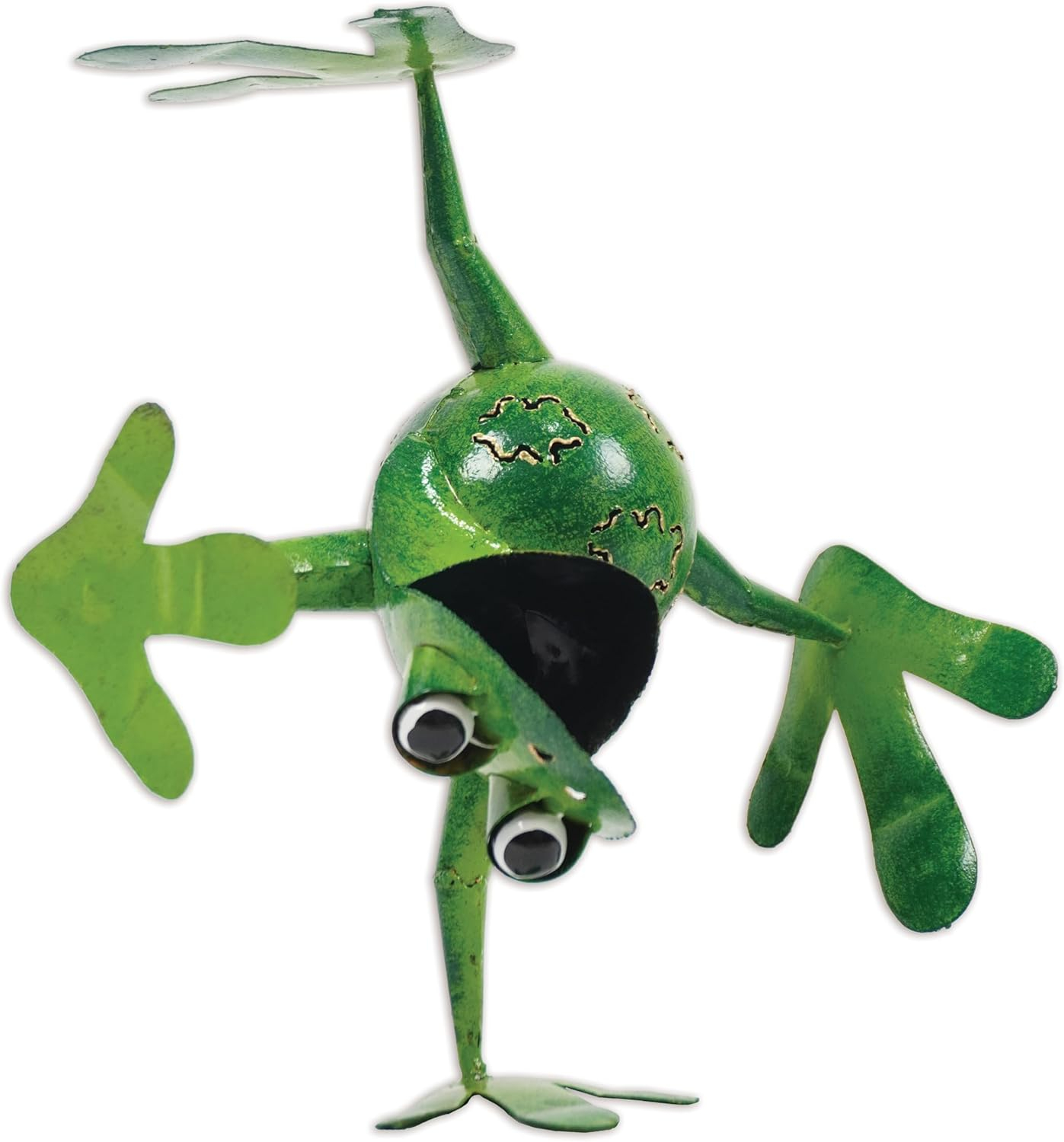 Sunset Vista Designs Outdoor Yard Decor - Green Metal Frog Garden Sculpture, 12.25" Tall, Tumbling Izzy