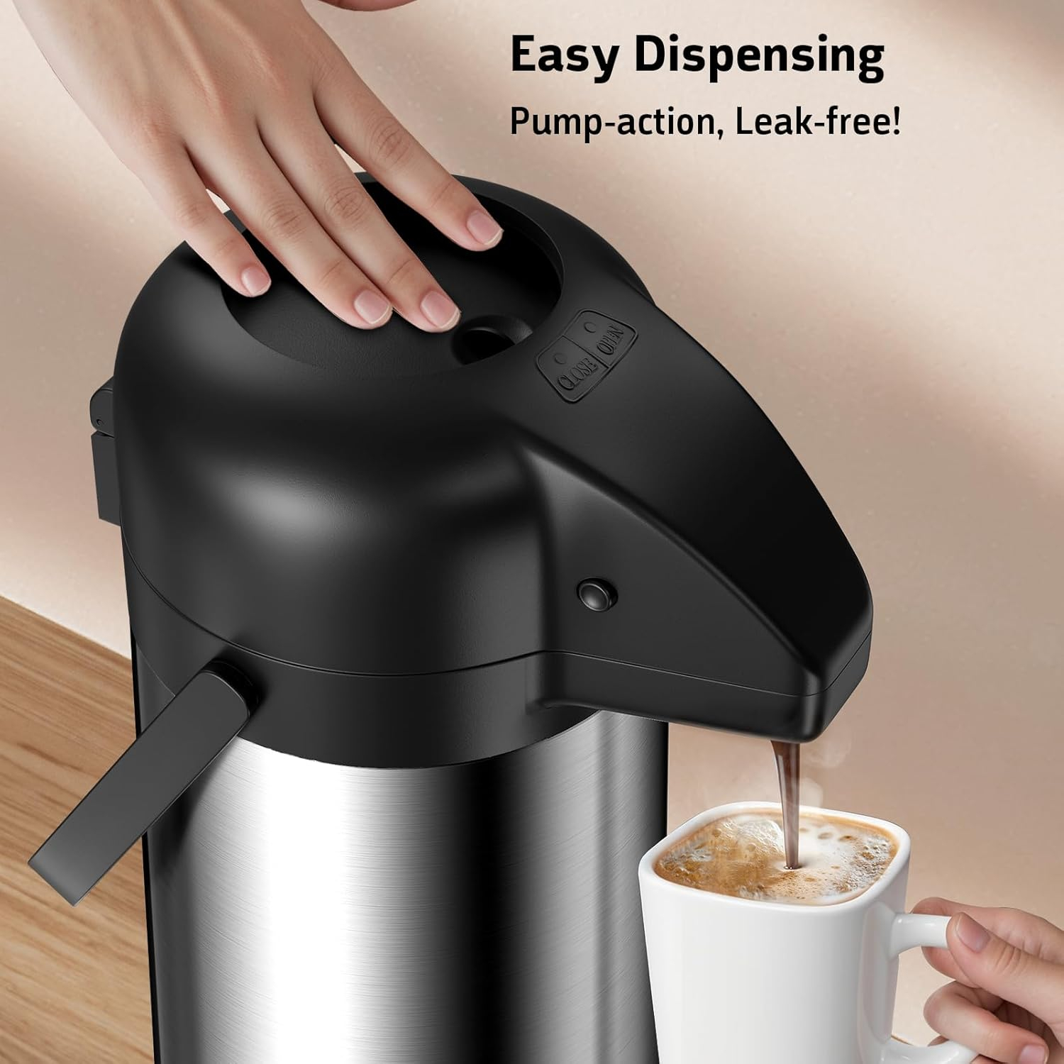 Large Stainless Steel Insulated Coffee Dispenser with Pump
