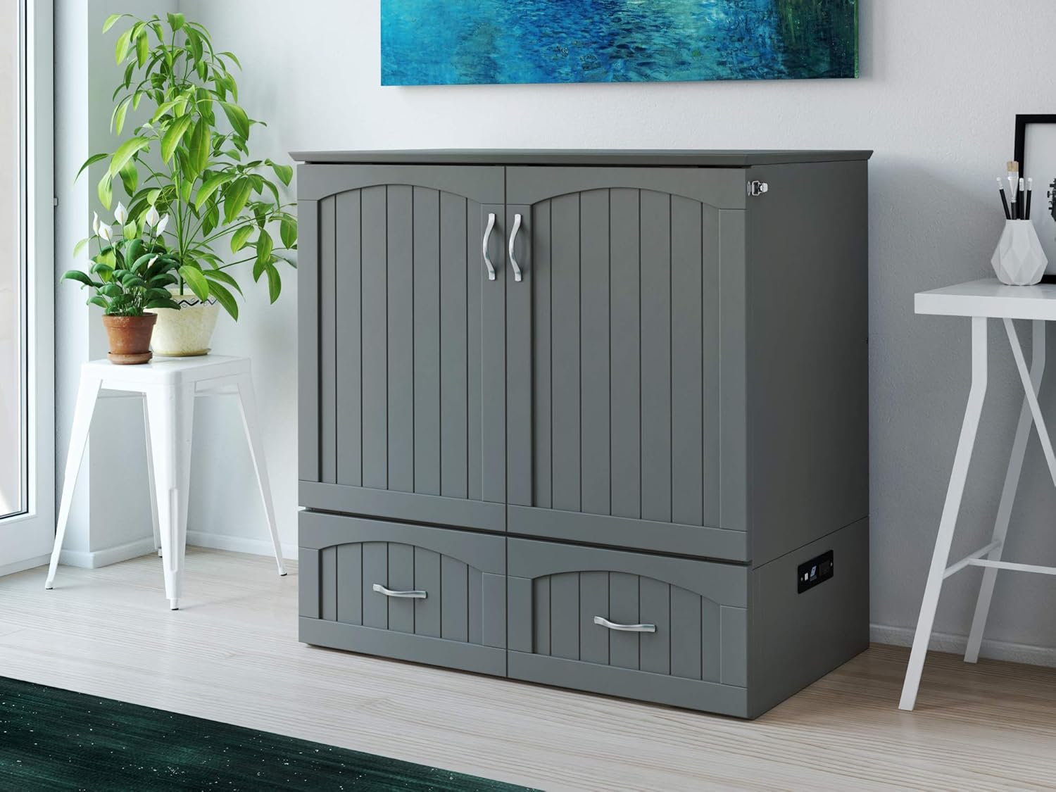 AFI Southampton Twin XL Size Modern Wood Murphy Bed Chest, Gray