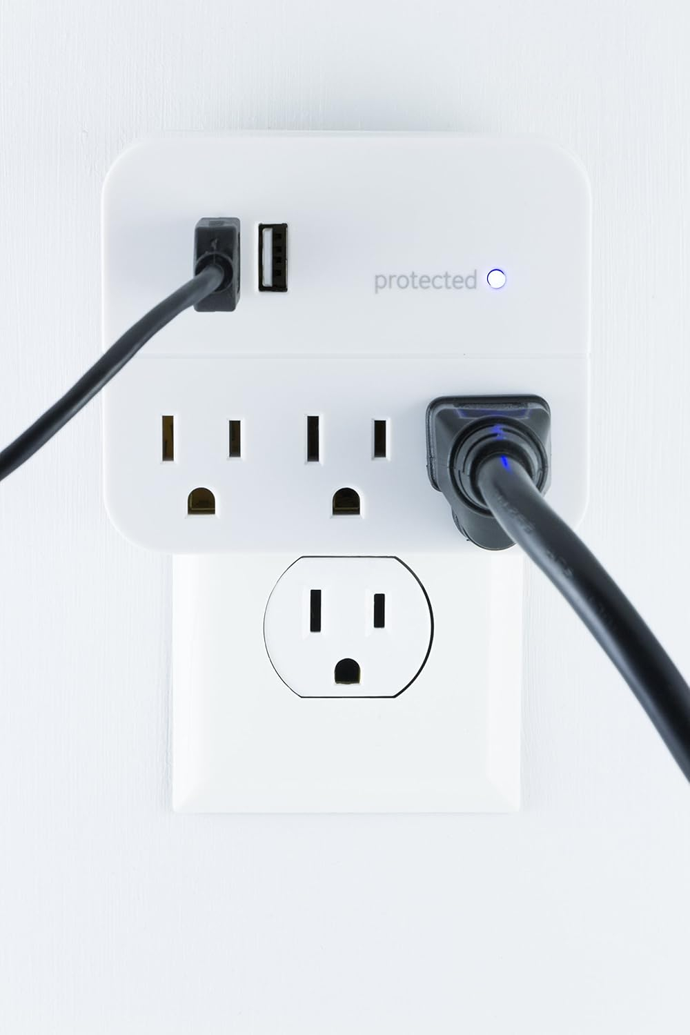 GE 3-Outlet Surge Protector Tap with USB Charging, White - 14512