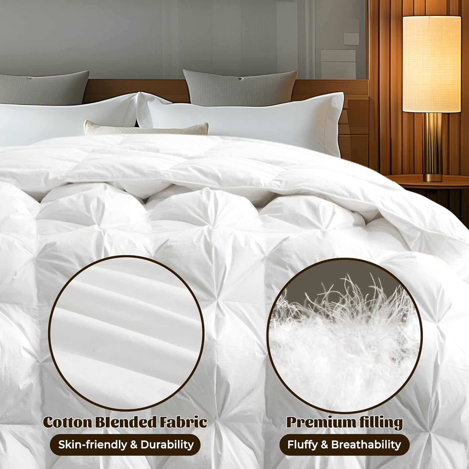 Luxurious White Cotton Full Size Pinch Pleat Comforter