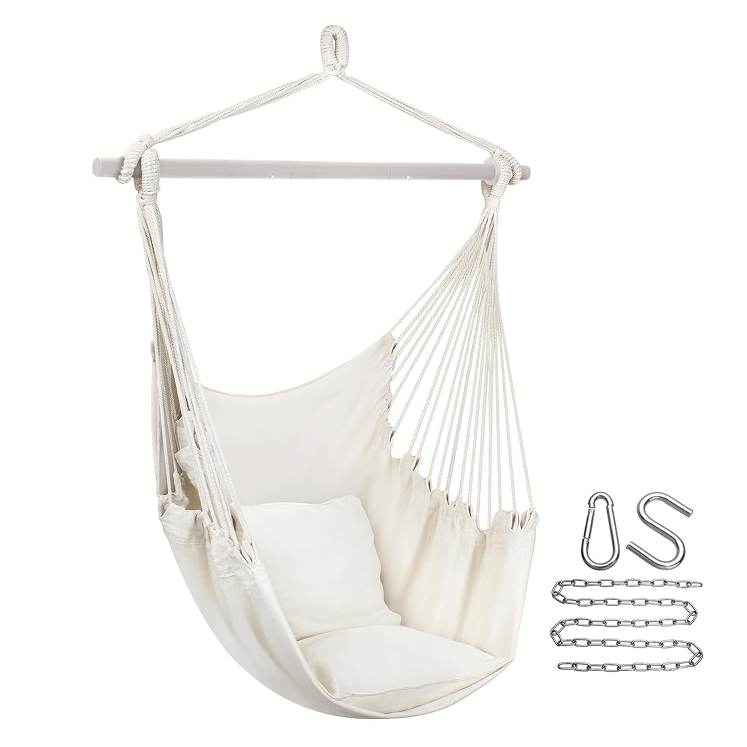 Liuyao Stylish Swing Chair - Fine Cotton Weave for Super Comfort & Durability- Hanging Hammock Chair w/2 Seat Cushions- Portable Outdoor Hanging Chair w/Hardware Kit - Indoor Outdoor Use - Max 265lbs