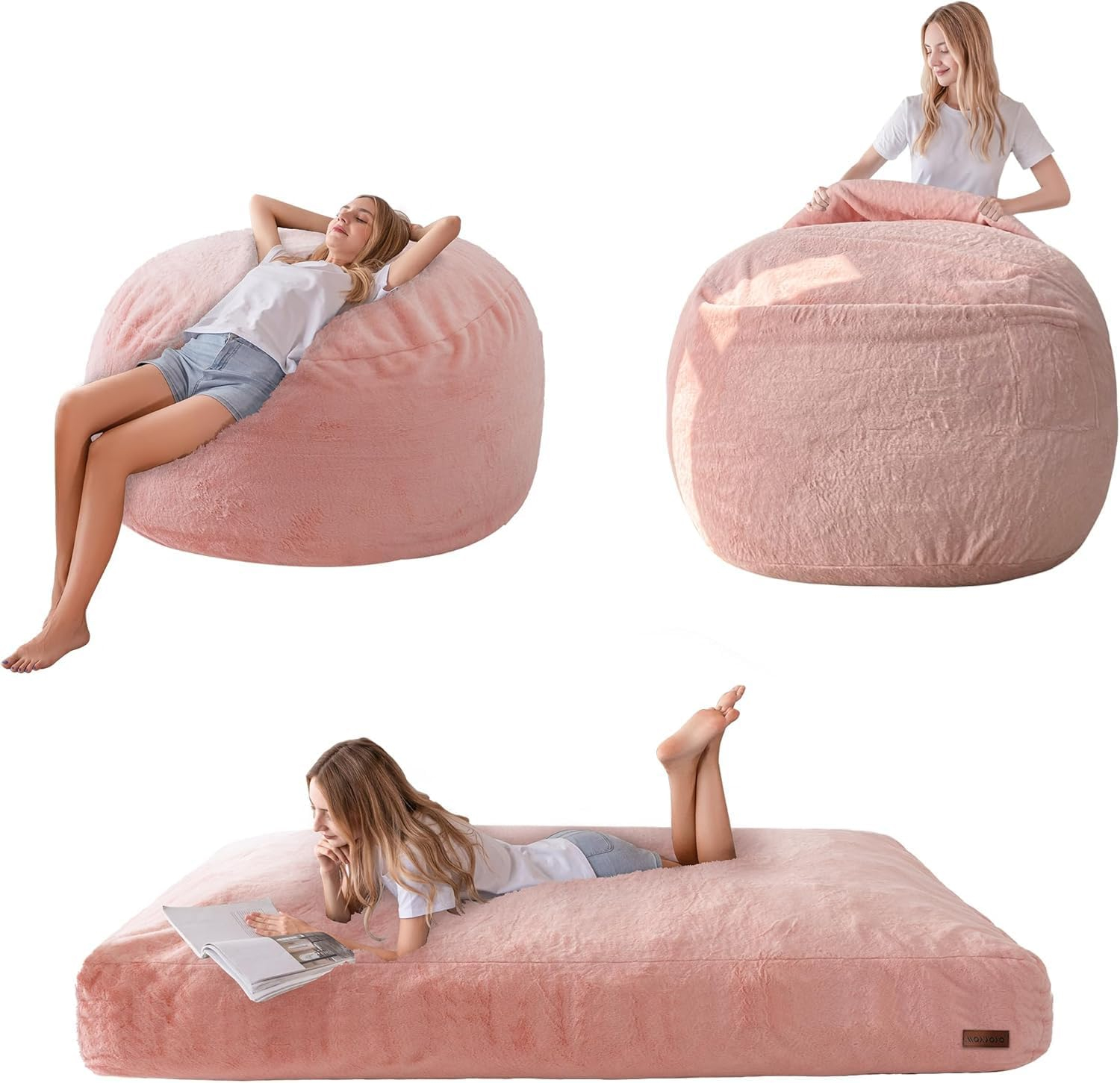 MAXYOYO Giant Bean Bag Chair Bed for Adults, Convertible Beanbag Folds from Lazy Chair to Floor Mattress Bed, Large Floor Sofa Couch, Big Sofa Bed, High-Density Foam Filling, Machine Washable
