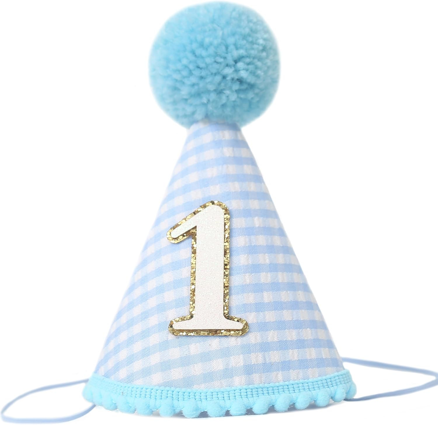 Amscan 250959 1st Birthday Blue Pom Pom Child's Party Hat, 1ct