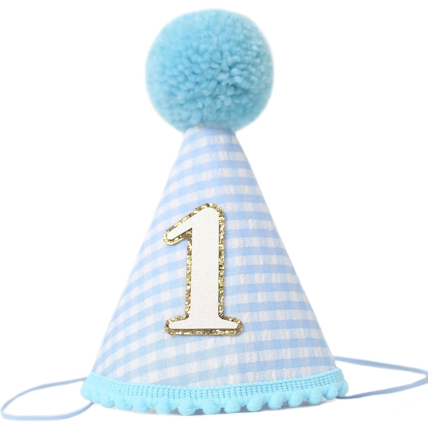 Amscan 250959 1st Birthday Blue Pom Pom Child's Party Hat, 1ct