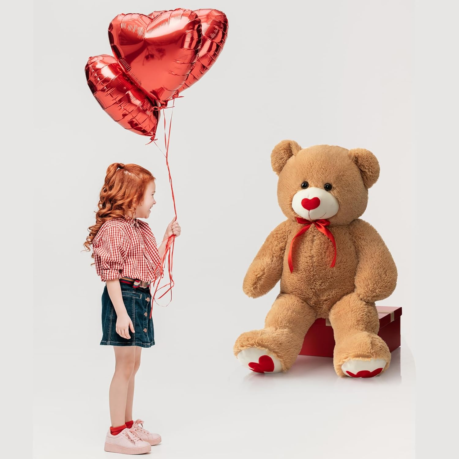 HollyHOME Big Teddy Bear Stuffed Animal Large Bear Plush with Red Heart for Girlfriend and Kids Holiday Toy Gift 36 inch Tan